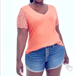 Torrid Lace Sleeve Tee in Coral Size 0